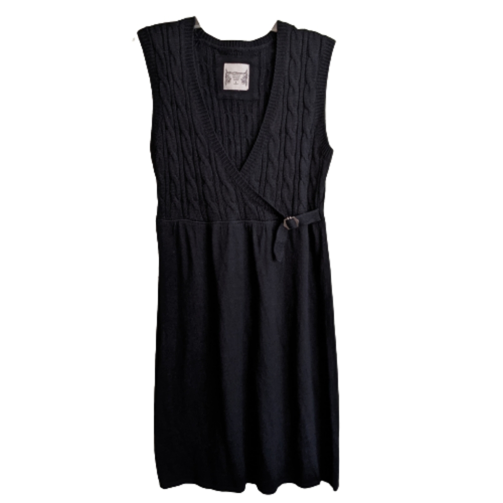 Ruff Hewn Y2k Sweater Dress Black Surplus Wool Cable Knit Sleeveless Size Small